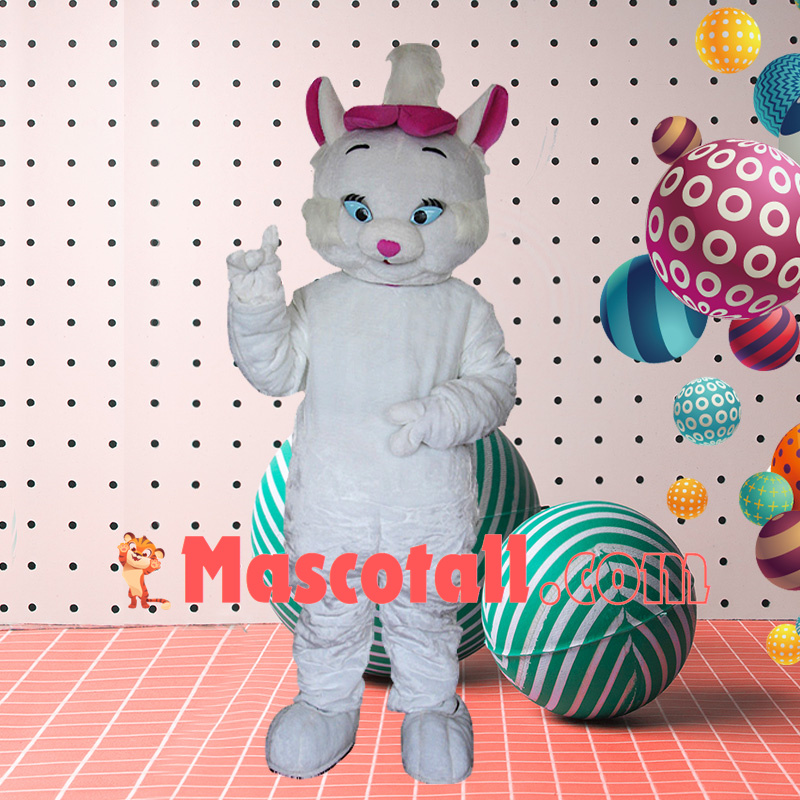 Smooth Plush White Cat Mascot Costume