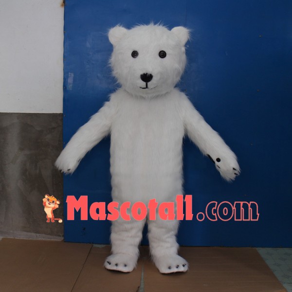 Furry White Little Polar Bear Mascot Costume