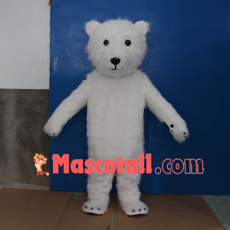 Furry White Little Polar Bear Mascot Costume