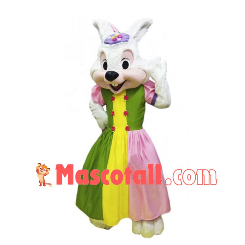 Easter Bunny Wearing Palace Dress Mascot Costume