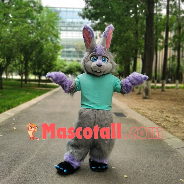 Gray Long-haired Rabbit With Vigorous Limbs Mascot Costume