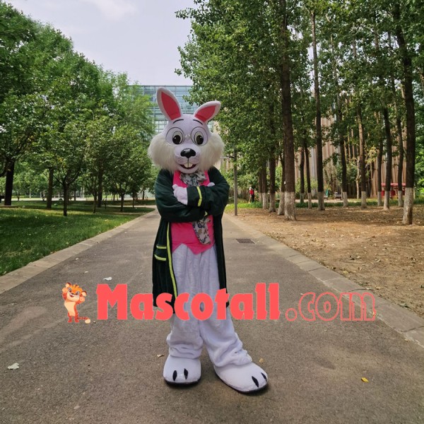 Professor White Rabbit In College Uniform Mascot Costume