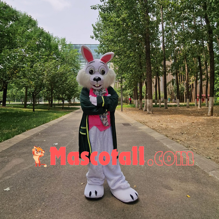 Professor White Rabbit In College Uniform Mascot Costume