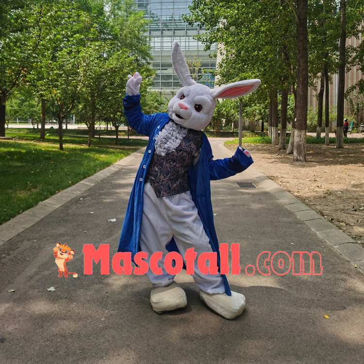 Aristocratic White Rabbit In Lace Vest Mascot Costume