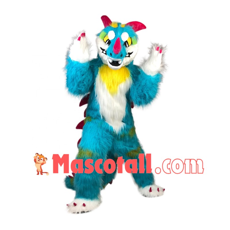 Rare Blue Hairy Dinosaur Monster Mascot Costume