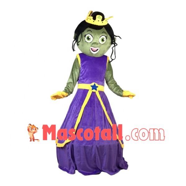 Dark-skinnd Princess In The Purple Dress Mascot Costume