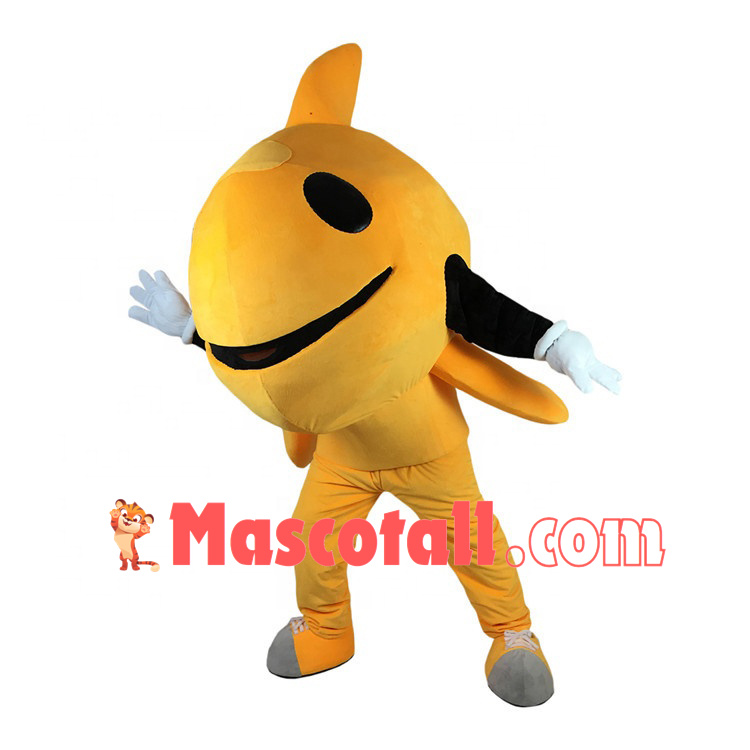 Round Body Yellow Bubble Fish Mascot Costume