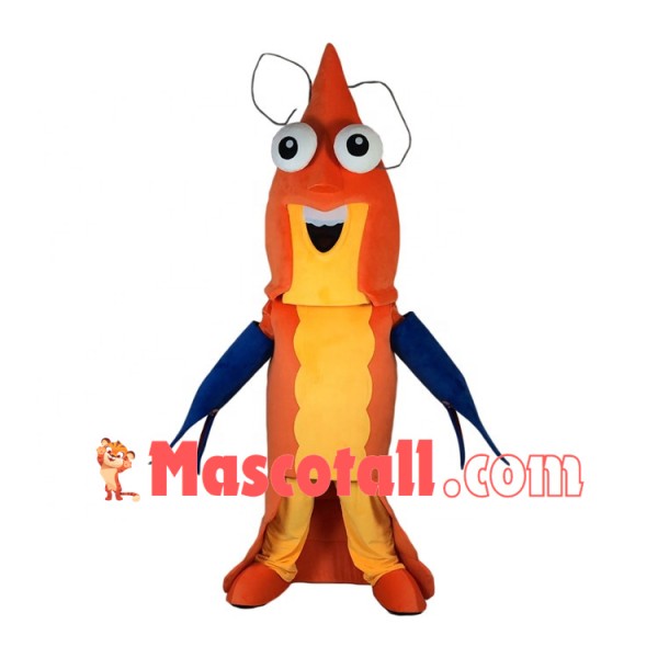 Standing Prawn With Blue Tongs Mascot Costume