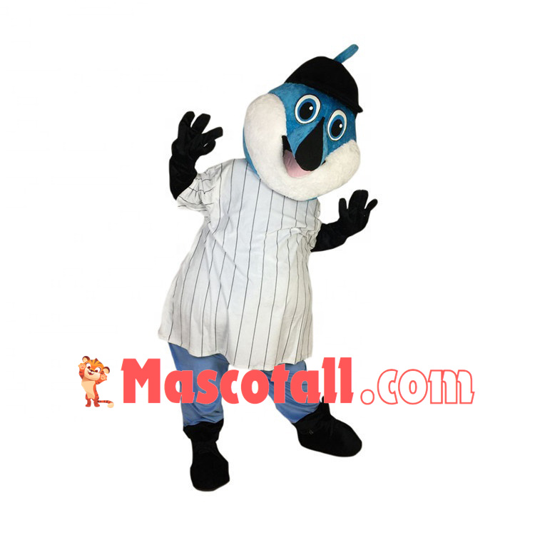 Delightful Blue Fox In The Striped Shirt Mascot Costume