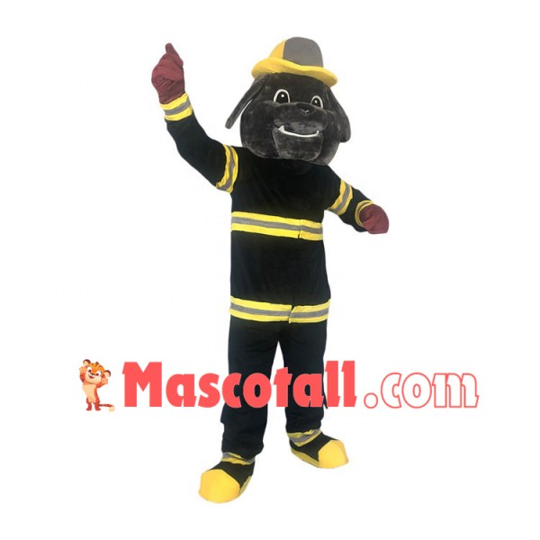 Brave Fireman The Black Bulldog Mascot Costume