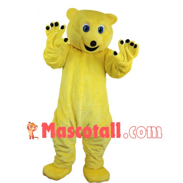 Docile Bright Yellow Soft Bear Mascot Costume
