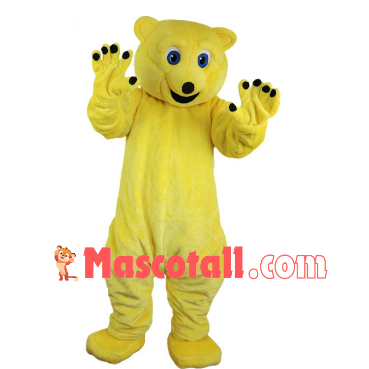Docile Bright Yellow Soft Bear Mascot Costume