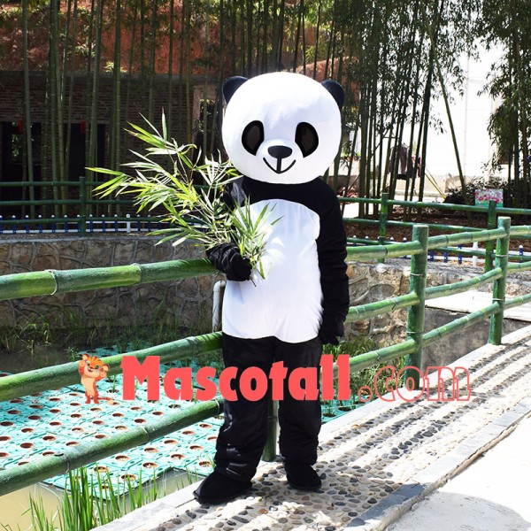 Cute Panda Holding Bamboo Leaves Mascot Costume