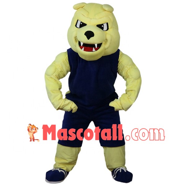 Fitness Trainer The Yellow Muscular Bulldog Mascot Costume