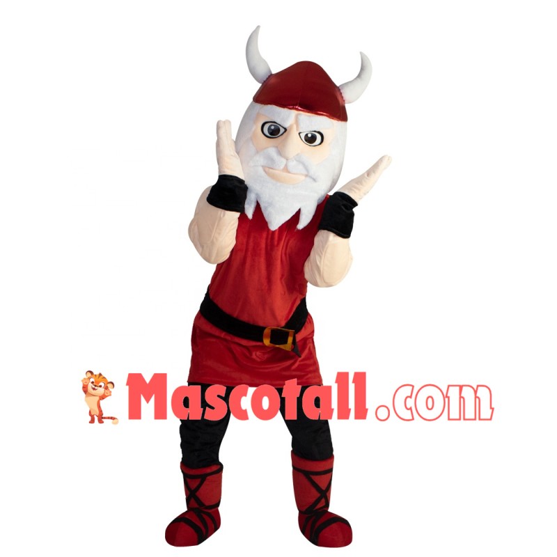 White-bearded Samurai In Red Battle Suit Mascot Costume