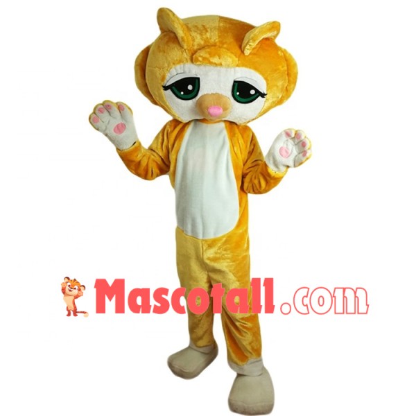 Likable Cartoon Big Eyed Yellow Cat Mascot Costume