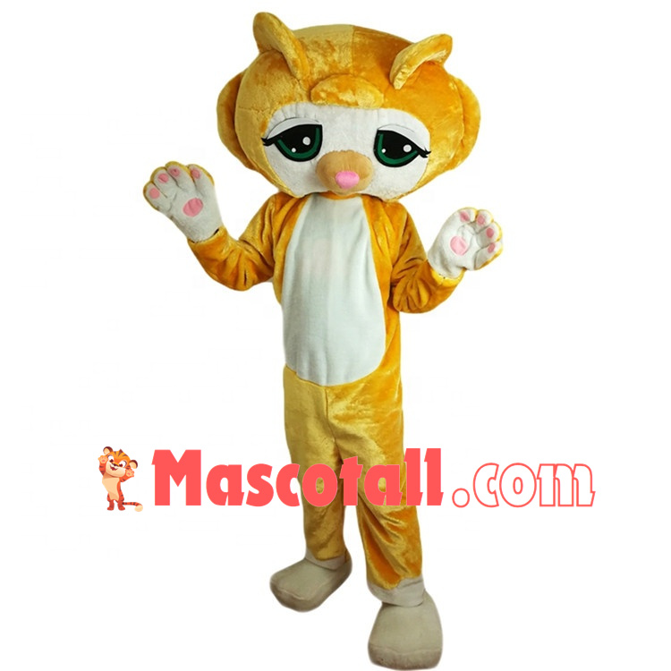 Likable Cartoon Big Eyed Yellow Cat Mascot Costume