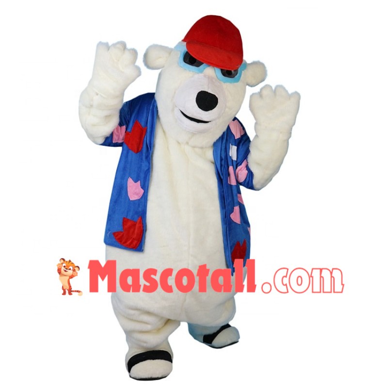 Beach Polar Bear Wearing Printed Shirt Mascot Costume