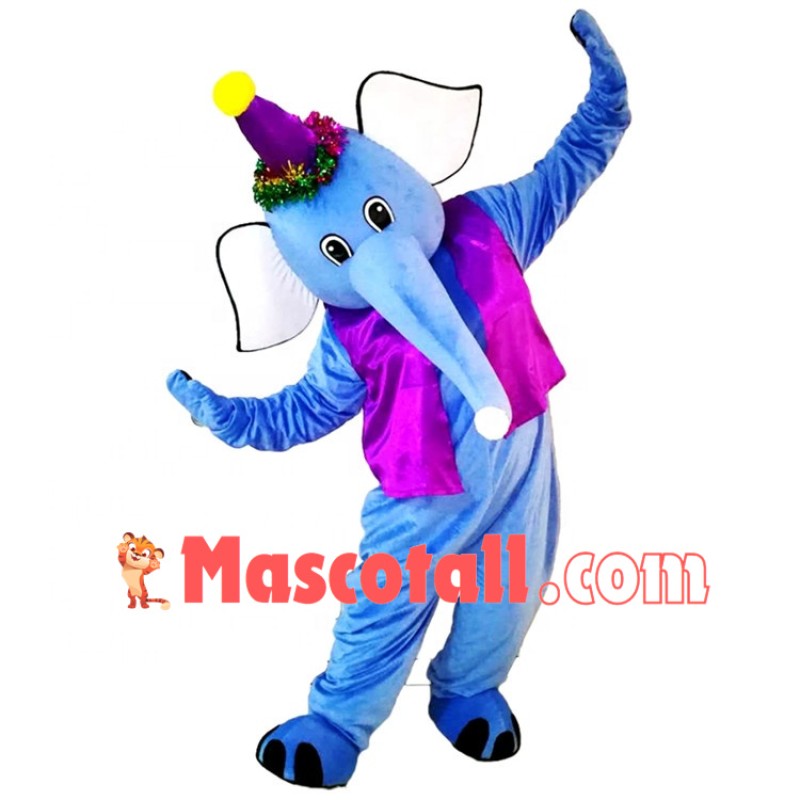 Cheerful Little Blue Elephant Mascot Costume for Birthday Party