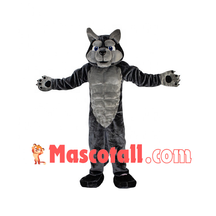 Adult Muscular Forceful Wolf Mascot Costume