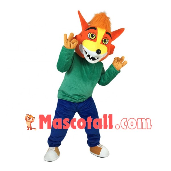 Optimistic Orange Wolf Playing Game Mascot Costume