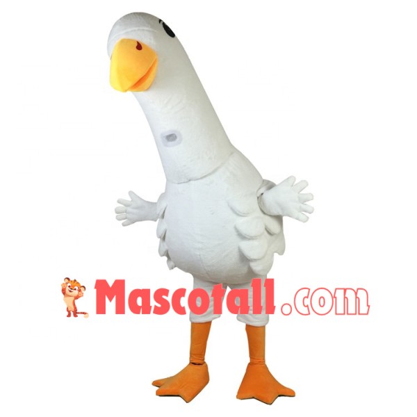Fluttering Long Neck White Goose Mascot Costume