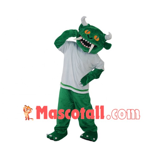 Ugly Green Monster With Fangs Mascot Costume
