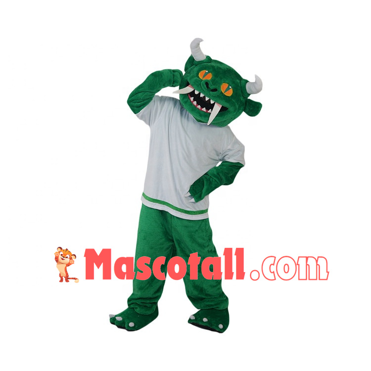 Ugly Green Monster With Fangs Mascot Costume
