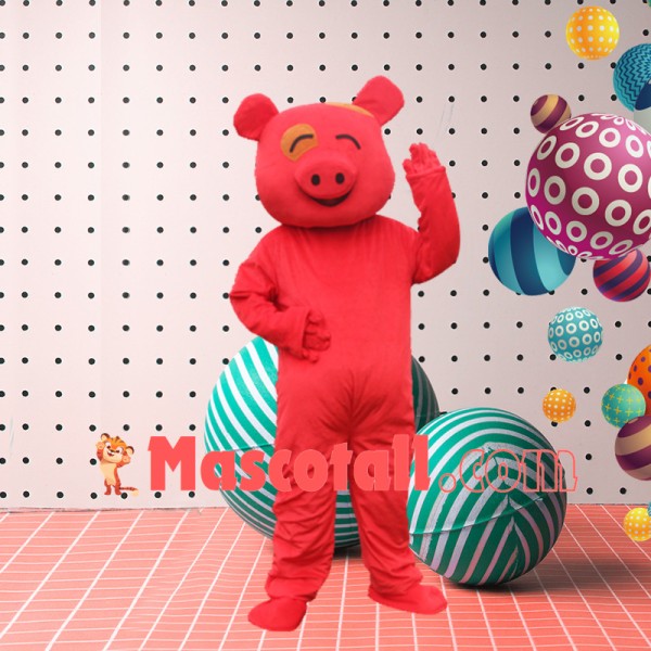 Squinted Pure Color Cartoon Pig Mascot Costume