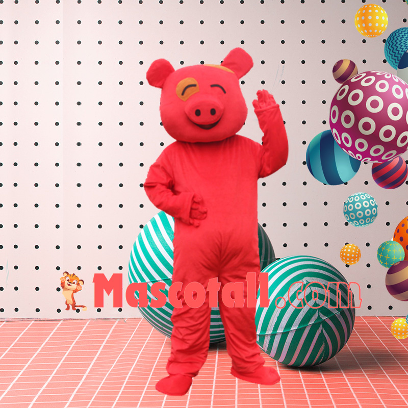 Squinted Pure Color Cartoon Pig Mascot Costume