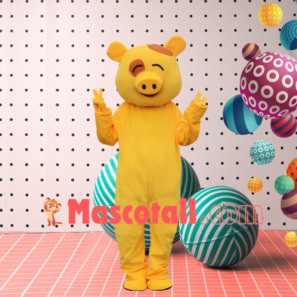 Squinted Pure Color Cartoon Pig Mascot Costume