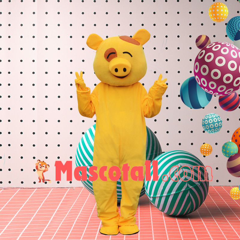 Squinted Pure Color Cartoon Pig Mascot Costume