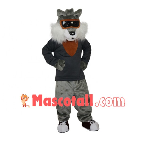 Ski Instructor Grey Wolf Wearing Goggles Mascot Costume