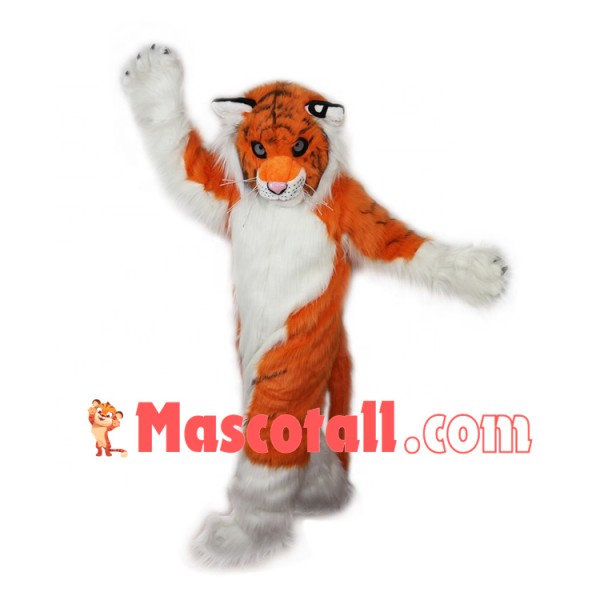 Powerful Long Wool Tiger In Prey Mascot Costume
