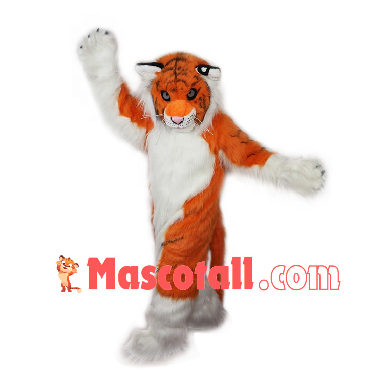 Powerful Long Wool Tiger In Prey Mascot Costume