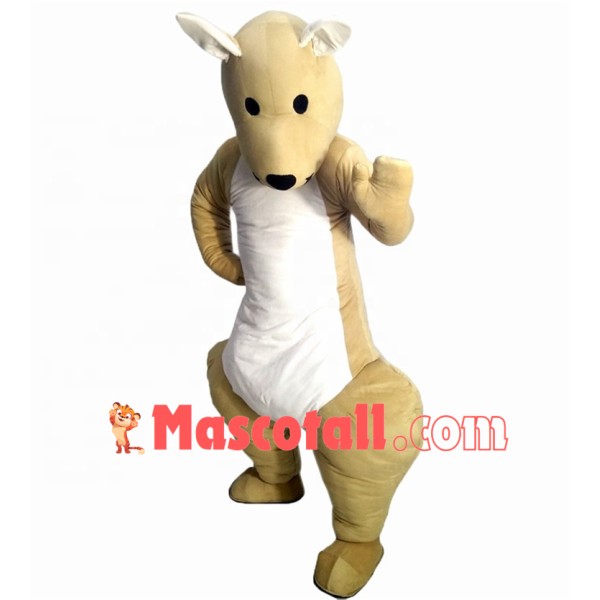 Stout The Jumping Beige Kangaroo Mascot Costume