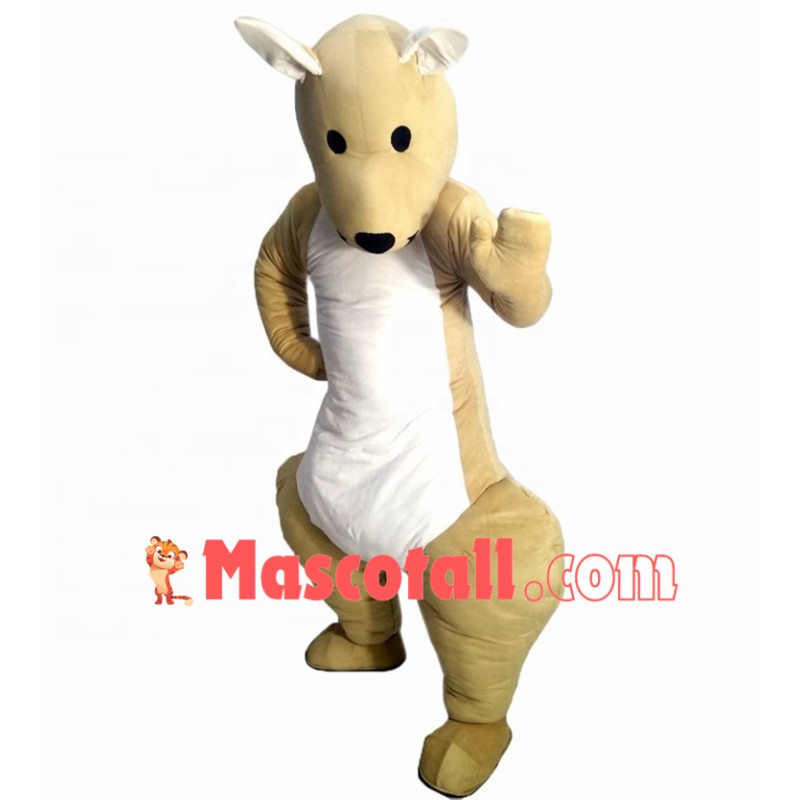 Stout The Jumping Beige Kangaroo Mascot Costume