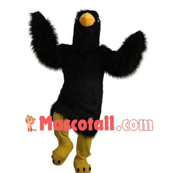 The Jumping Black Long Fur Bird Mascot Costume