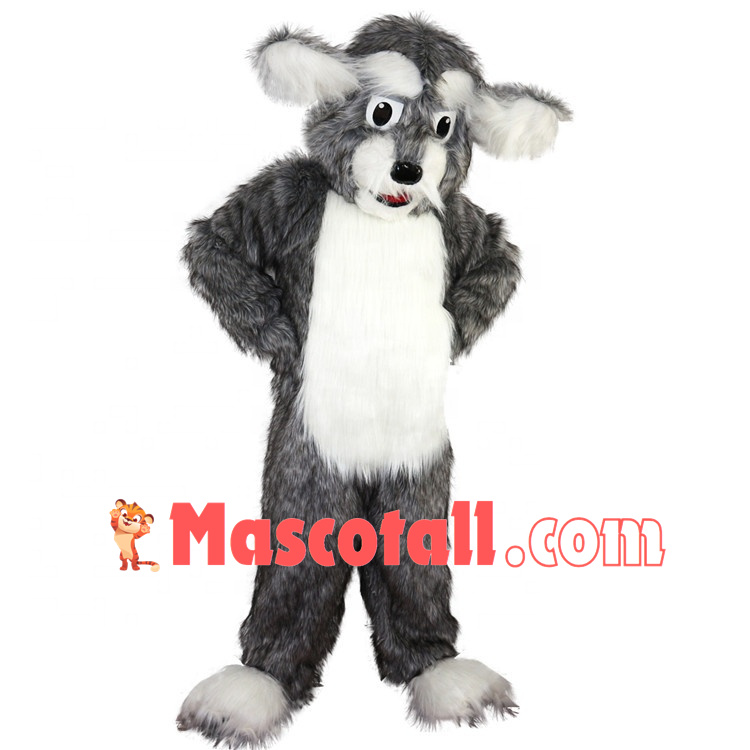 Strong Grey Shaggy Dog Mascot Costume