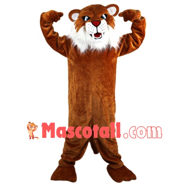 Brown Tiger Showing Strength Mascot Costume