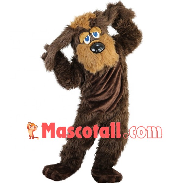 Mischievous Brown Furry Dog Mascot Costume