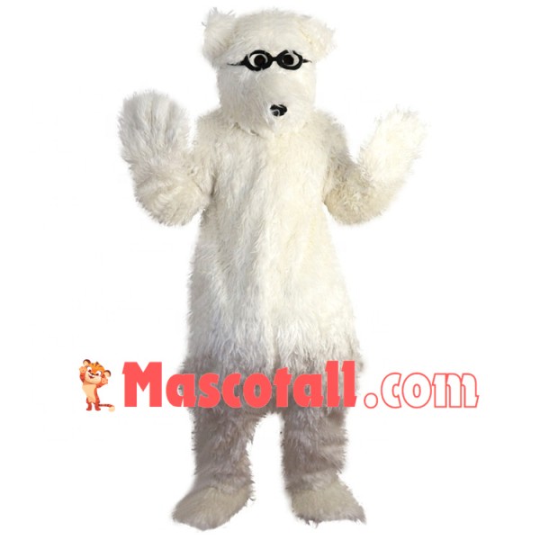 Resourceful Polar Bear Wearing Glasses Mascot Costume