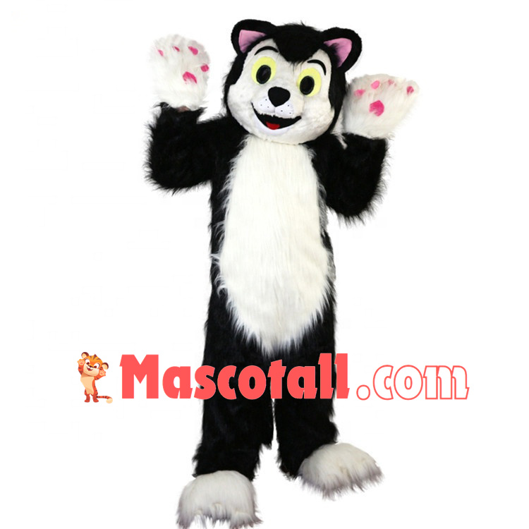 Likable Furry Husky With Pink Ears Mascot Costume