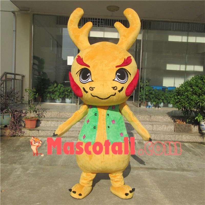 Flame Dragon With Powerful Horns Mascot Costume
