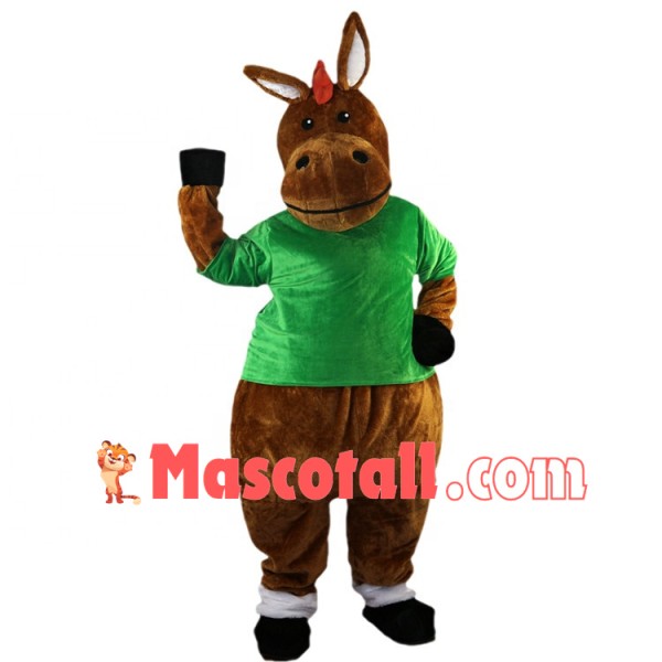 The Standing Donkey In Green Shirt Mascot Costume