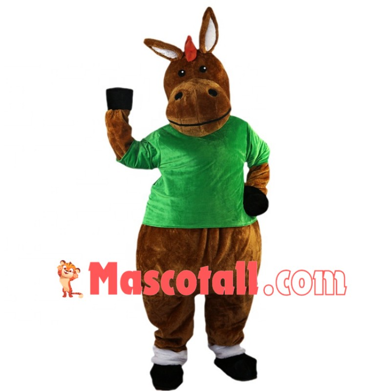The Standing Donkey In Green Shirt Mascot Costume