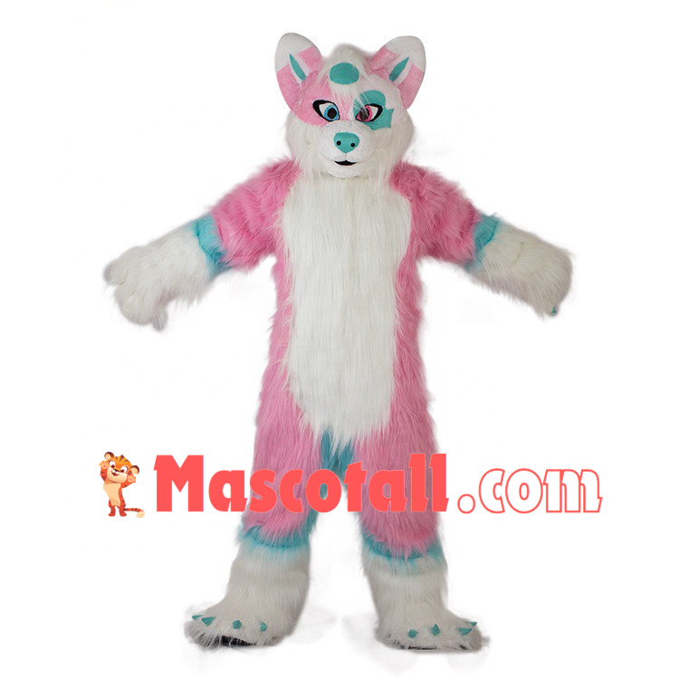 Long-haired Pink Wolf With Different Pupils Mascot Costume