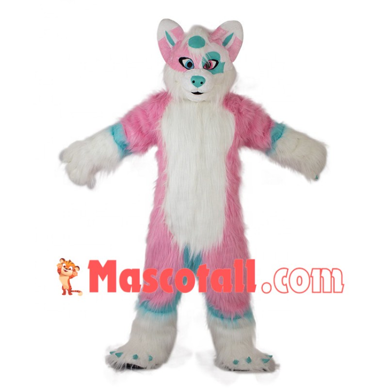 Long-haired Pink Wolf With Different Pupils Mascot Costume