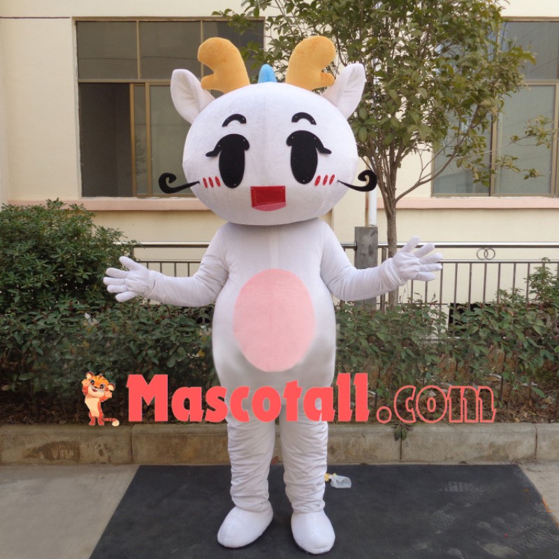 Cute Cartoon White Dragon Mascot Costume For Family Gathering
