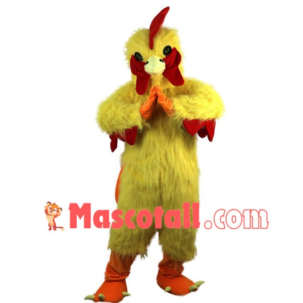 Yellow Hairy Fighting Chicken Mascot Costume